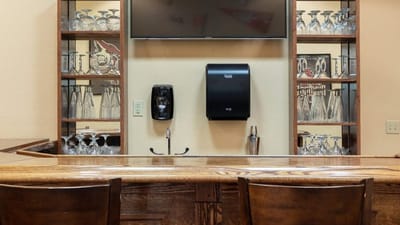 Interior view of a bar area with glassware