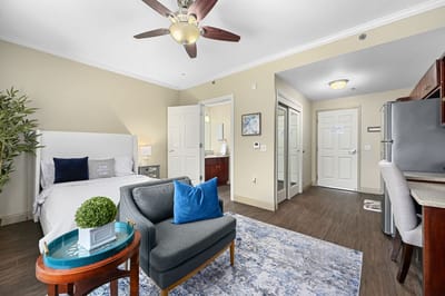 Cozy studio room with furniture and decor