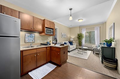 Well-furnished interior of a private resident room