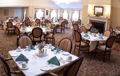 Dining room with tables set for meals