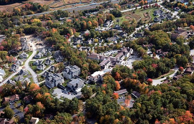 Aerial view of a senior living community in autumn.