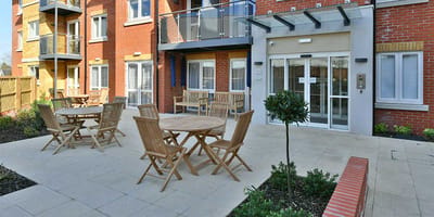 Outdoor seating area at Spitfire Lodge facility