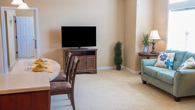 Cozy living room in a senior living apartment