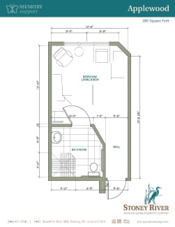 Architectural floor plan of a resident unit layout