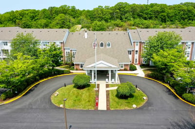 Aerial view of the entrance to Solstice Senior Living