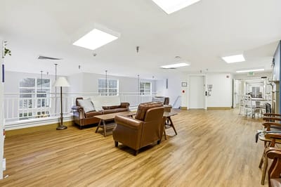 Bright, spacious common area with comfortable seating