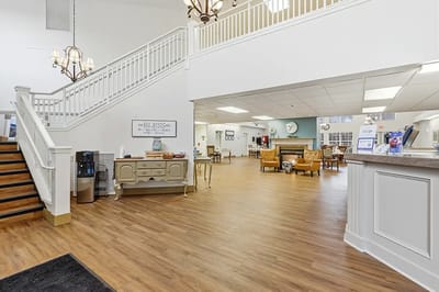Interior view of a welcoming common area in assisted living