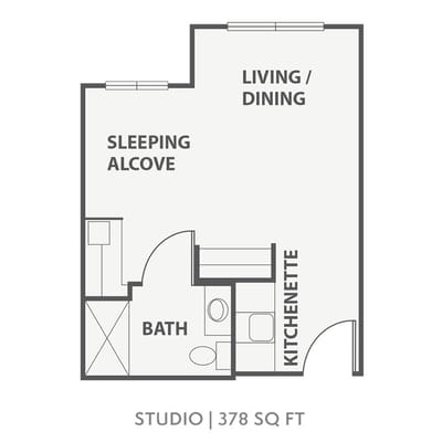 Floor plan of a studio apartment layout
