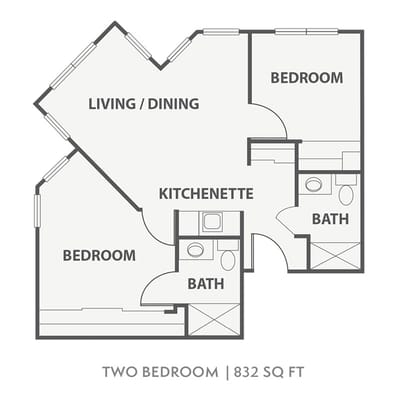 Architectural floor plan of a two-bedroom unit