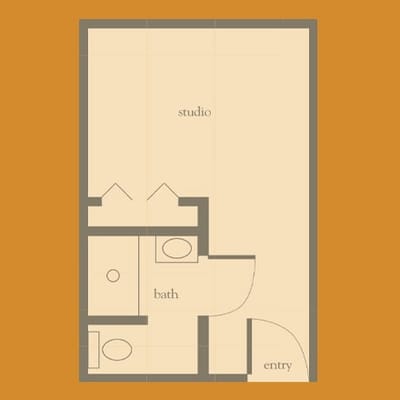Architectural floor plan of a studio apartment