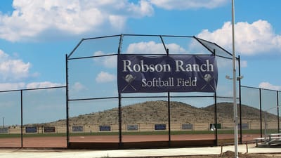 Softball field at Robson Ranch with a banner