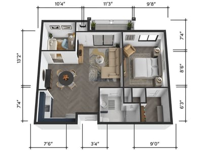 Architectural floor plan of a living unit