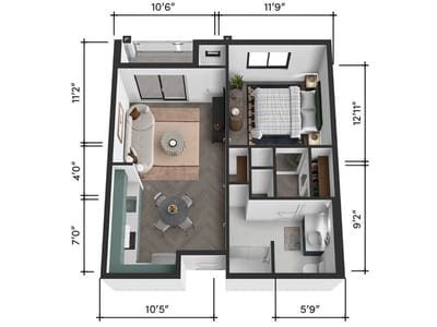 Architectural floor plan of a resident unit