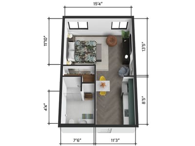 Architectural floor plan of a resident room layout