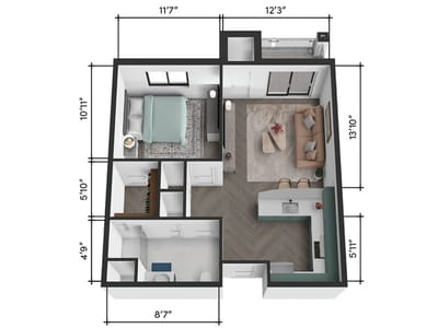Architectural floor plan of a resident unit layout
