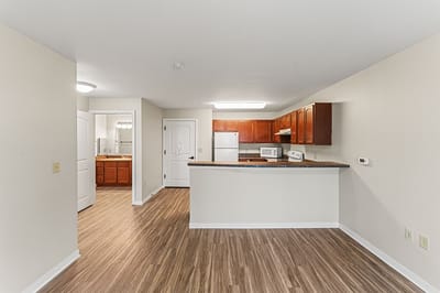 Bright interior of a senior living apartment