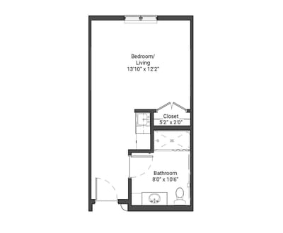 Architectural floor plan of a resident unit layout