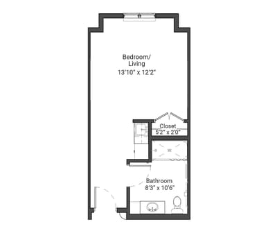 Architectural floor plan of a private resident room