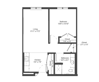 Architectural floor plan of a residence unit
