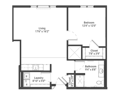 Architectural floor plan of a resident unit