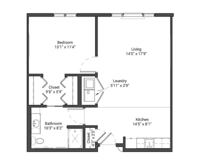 Architectural floor plan of a living unit