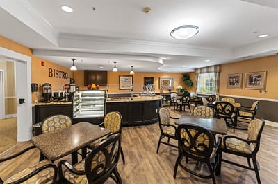 Dining area with tables and seating in a bistro-style layout