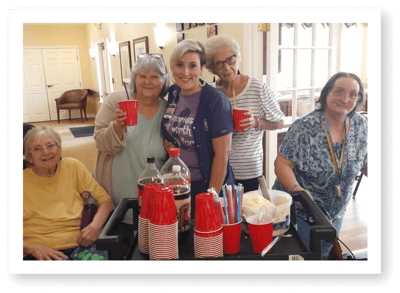 Residents enjoying time together with drinks