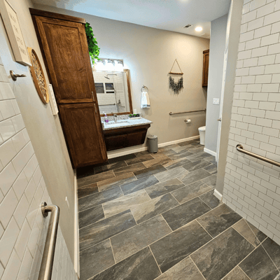 Well-designed assisted living bathroom with modern features.