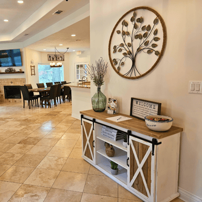 Welcoming interior space with decor and seating area