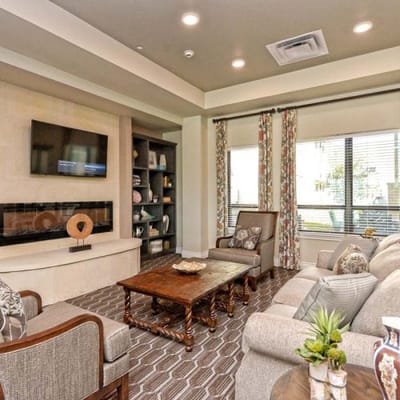 Comfortable common area with seating and decor