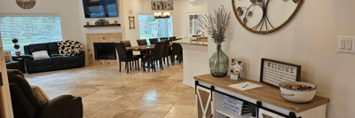 Welcoming common area with seating and dining space.