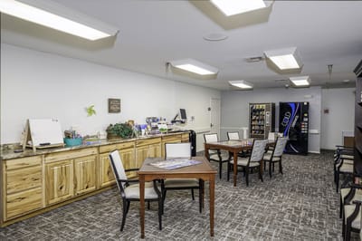 Common area with seating and vending machine