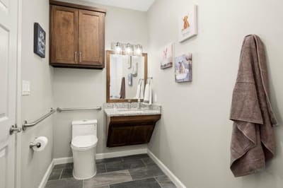Clean, modern assisted living bathroom interior.