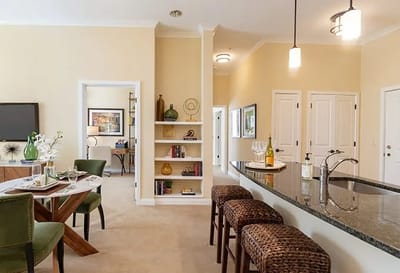 Stylish, welcoming interior space with a dining area.