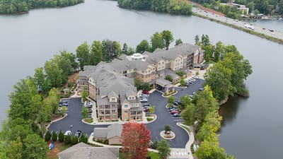 Aerial view of Williams Place near a lake.