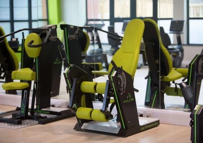 Fitness equipment in a gym area