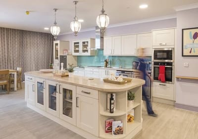 Modern kitchen area in assisted living facility
