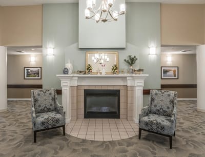 A welcoming common area with seating and decor