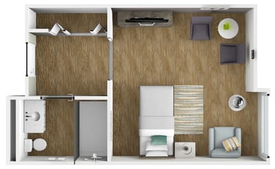 Aerial view of a resident room layout