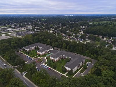 Aerial view of American House Riverview facility and surrounding area