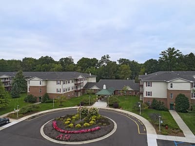 Aerial view of the exterior of American House Riverview