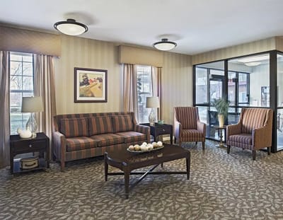 Bright and welcoming common area with seating