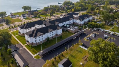 Aerial view of American House Lakeshore campus with outdoor areas