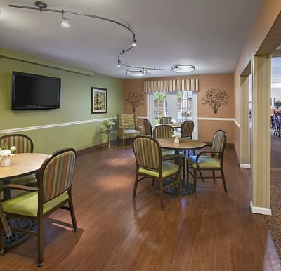 Bright and inviting common area with seating