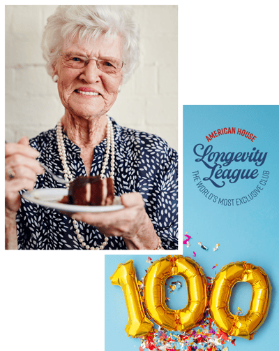 Elderly woman celebrating her 100th birthday with cake