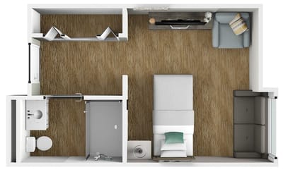 Floor plan of a private resident room