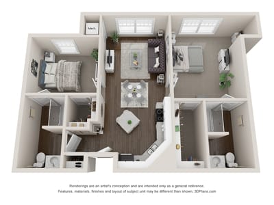 Architectural floor plan of a multi-room unit design