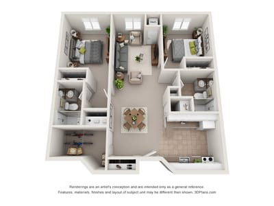 Architectural rendering of apartment layout