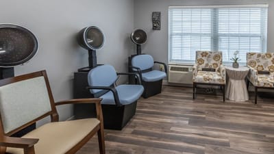 Interior view of a salon area with seating