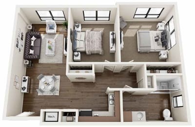 Architectural floor plan of a resident unit